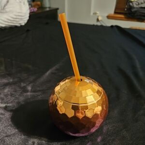 Orange Disco Cup with Straw